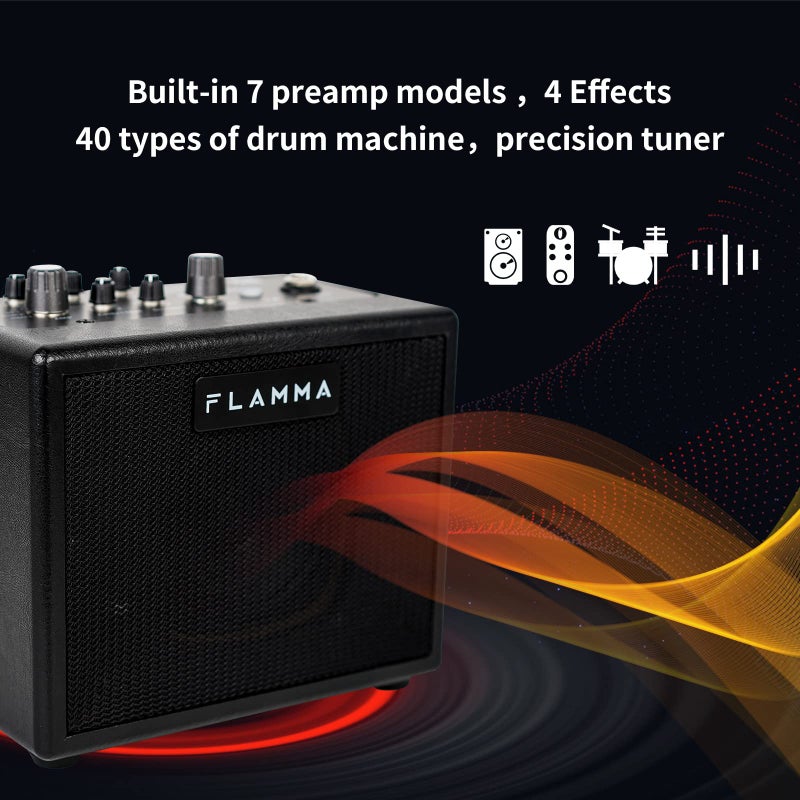 FLAMMA FA05 Electric Guitar Amplifier Combo Guitar Amp 5 Watt Support Bluetooth Headphone 7 Preamp Models Built-in Mod Reverb Delay Chorus Effects 40 Drum Machine for Performance Practice Recording - Image 2